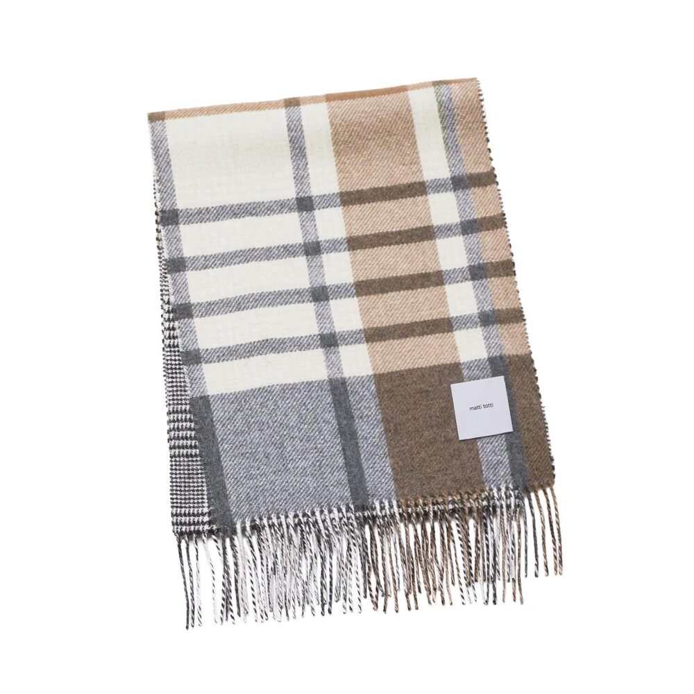 Gray Beige F Cashmere Muffler Cashmere Muffler Large Thick Men's Plaid 7974